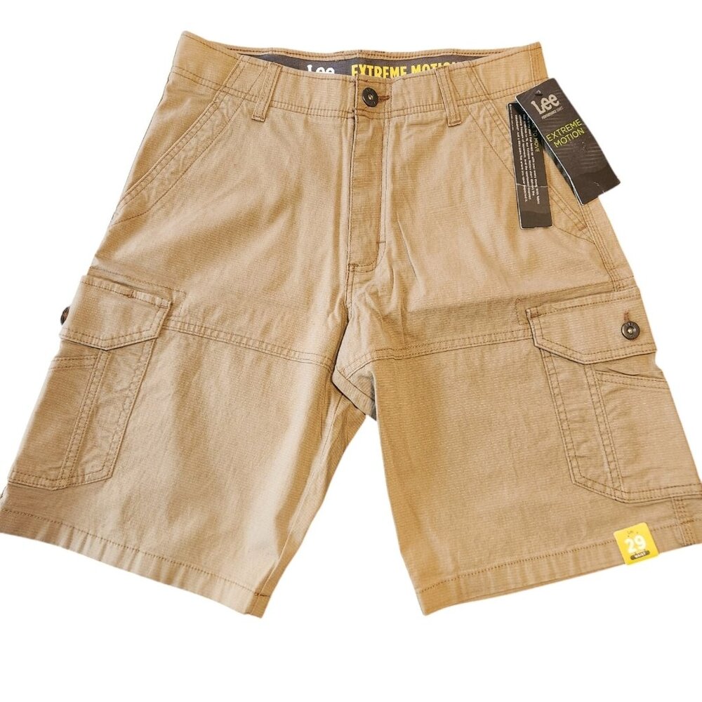 Lee Extreme Motion Shorts Performance Stretch Nomad Brown Beige Sz 29 NEW NWT